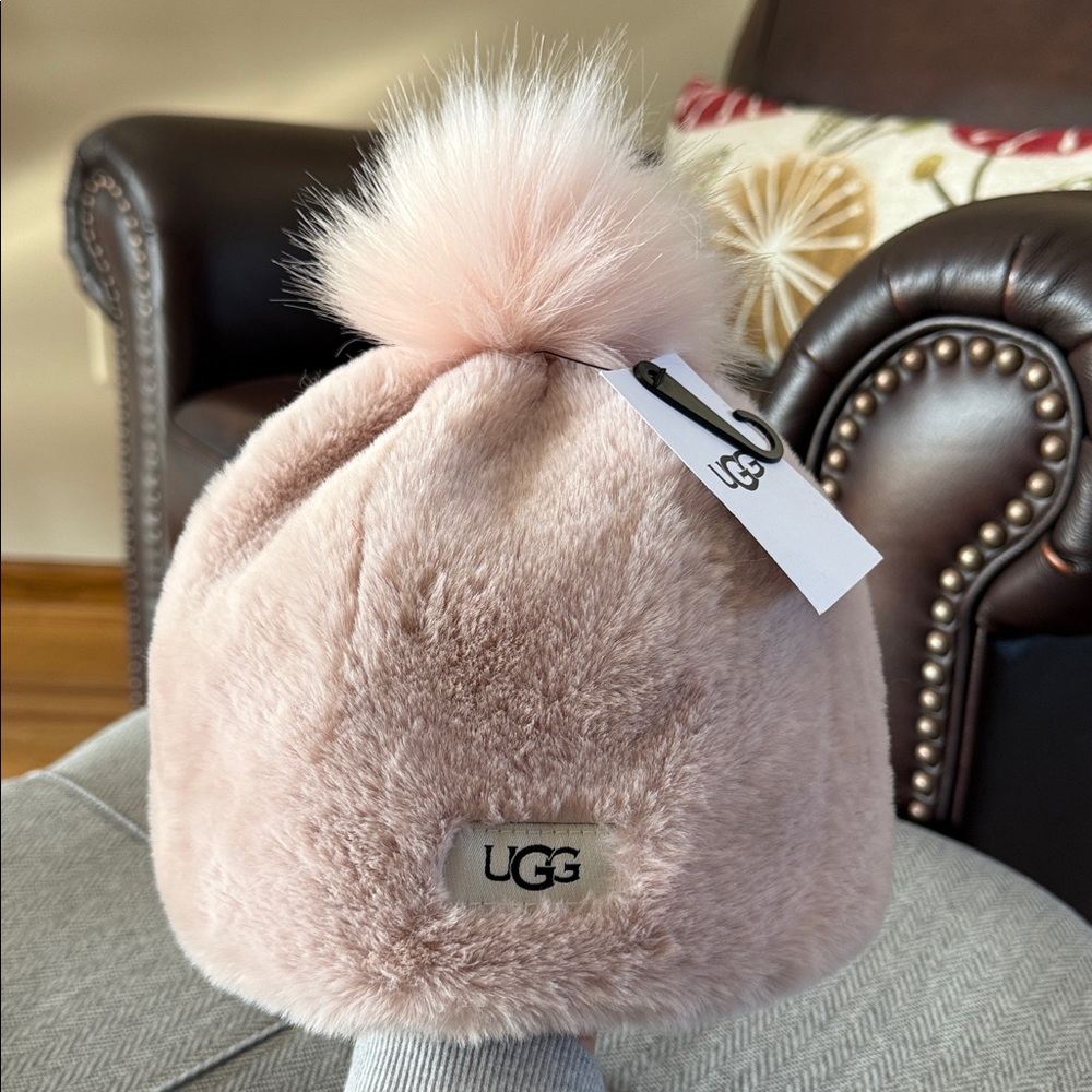 UGG Kid Blush Fuzzy Beanie with Pom Pom